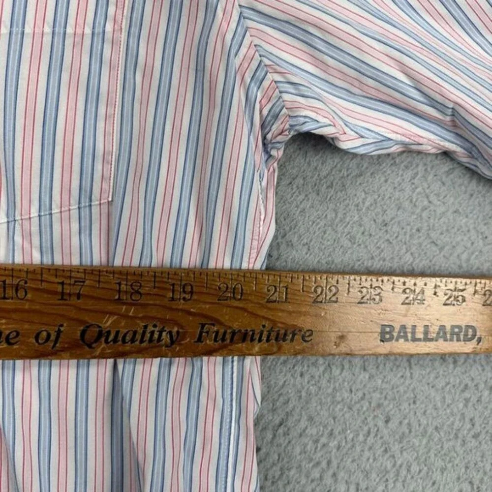 J Crew Dress Shirt Adult Medium 15-15.5 Blue Pink Striped Button Up Pocket Mens